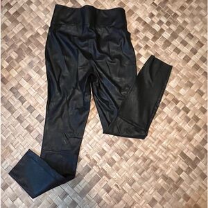 PAIGE SHEENA BLACK FAUX LEATHER PULL ON ANKLE PANTS